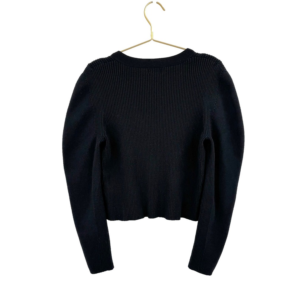Anthropologie Maeve Cardigan Womens L Black Ribbed Cropped Capsule Soft Girl - Picture 3 of 10